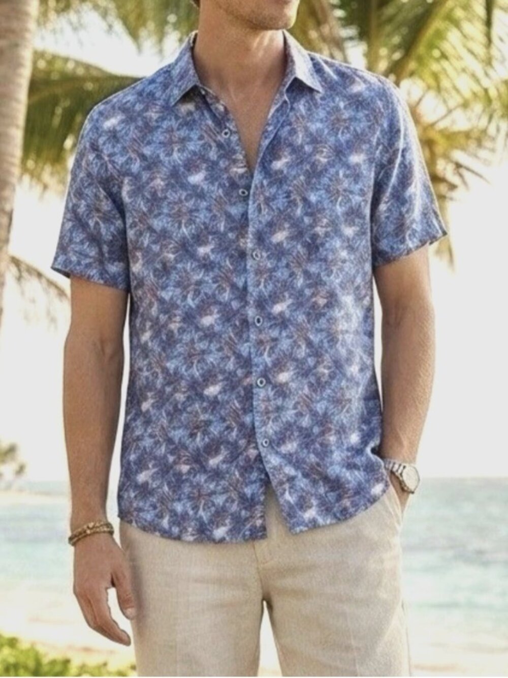 NWT Robert Graham Morrone Short Sleeve Linen Blend Shirt In Multi 2XL